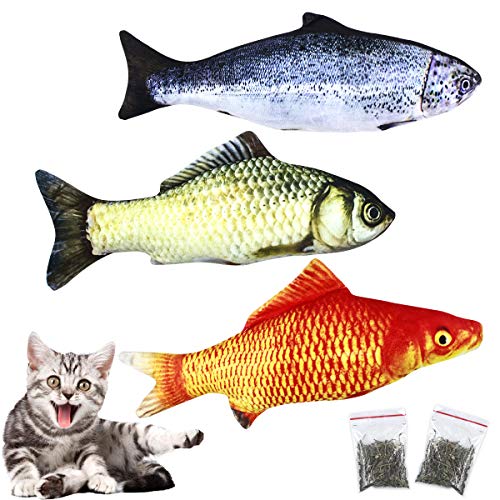 Natuce 3Pcs 30CM Juguete Hierba Gatera, Juguete para Gato y 2 Catnip, Catnip Juguetes, Juguetes Simulación Peluches Pescado, Juguetes para Mascotas, Pescados del Juguete,Interactiva Mascota