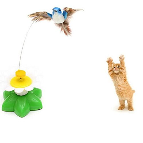 NingTeng Interactivo eléctrico giratorio de mariposa de flores de acero alambre gato teaser mosca de caza de juguete para mascotas
