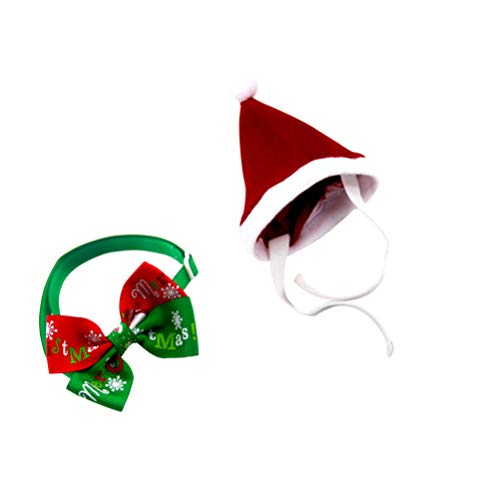 NUOBESTY Disfraz de Gato de Navidad Corbata de Lazo para Mascotas y Sombrero Collar de Sombreros de Navidad para Gatos pequeñas Mascotas Cachorro Fiesta Suministros 2 Piezas