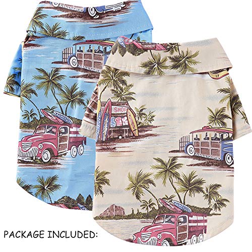 Paquete de 2 camisetas para perros hawaianos, ropa fresca de verano para perros pequeños, camisetas para perros pequeños