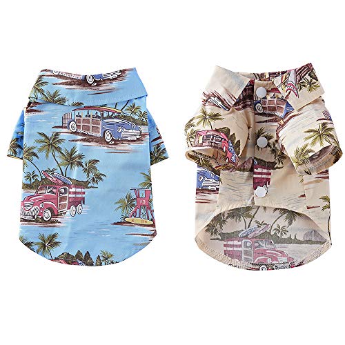 Paquete de 2 camisetas para perros hawaianos, ropa fresca de verano para perros pequeños, camisetas para perros pequeños