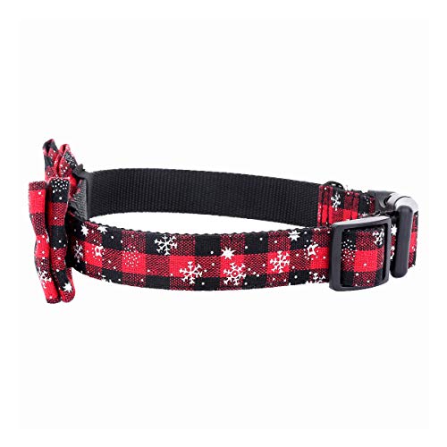PEDOMUS Collar navideño para Perros de Navidad con Pajarita - 100% algodón Diseño de Nylon Collar para Perros Ajustable Hecho a Mano - Moda Linda para Perros pequeños medianos Grandes XS