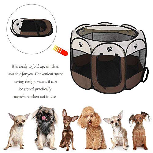 PENVEAT 2019 Tienda de Mascotas corralito portátil Perro Caja Plegable caseta de Perro Cachorro Pluma Perrera Suave Nueva Jaula de Gato, café, M
