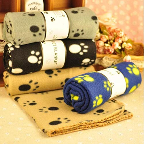 PENVEAT Lovely Pet Dogs Cats Bed Mat Blanket Soft Warm Fleece Paw Print Design Pet Puppy Bed Sofa Pet Warm Product Funda de cojín Toalla, Beige, S, China