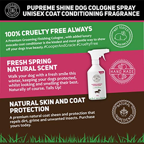 Perfume Pupreme Shine para perros, 250 ml, hojas de pelo de cachorro, súper brillante, una gran colonia hipoalergénica para perros de larga duración, aceites esenciales con cítricos eucalipto
