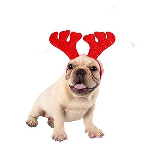 Perro de Navidad del brillo del tocado, Año Nuevo Forma Moose Cuerno Rojo Accesorio de cabeza ajustable del partido de Cosplay Regalo de la asta diadema con los puntos de lentejuelas para la Navidad