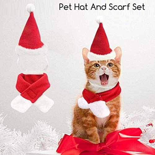 Perro gato mascota Santa sombrero bufanda Navidad disfraz silenciador Cosplay Disfraces Ropa de perro invierno para cachorros gatitos pequeños perros mascotas amable y caliente rojo y blanco