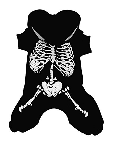 Perro Luminoso Esqueleto Año nuevo Navidad Víspera de Todos los Santos Suéter Capucha Al aire libre camiseta Osito de peluche Capa 5 Tamaños (M, Negro)