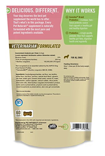 Pet Mascota del Natural de Vermont Diario para Perros, para la Salud digestiva Probiótico Suplemento, 60 Bite tamaño Suave – Chucherías