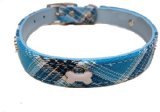 Pet Palace® Collar pequeño de piel para perros con diseño de tela escocesa, color azul, para "perrito escocés", para perros orgullosos de su patrimonio