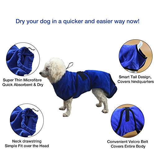 Petcomer Toalla de Baño Fibra Albornoces para Perros Gatos Lavable Pijamas de Secado Rápido Super Delgada Capa Absorbente de Mascota XL