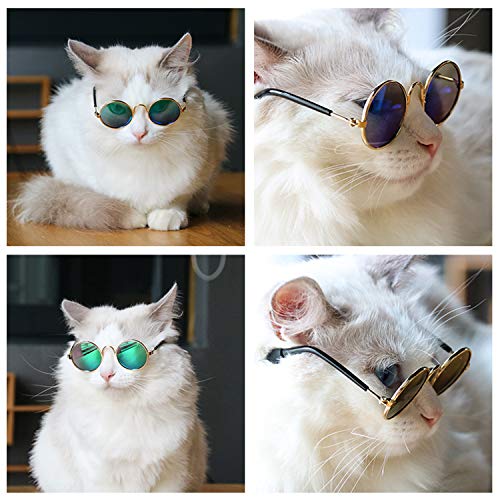 PETCUTE Gafas de Sol para Gatos Perros Gafas de Sol Redondas Lindo Gafas de Sol Divertidas para Mascotas 2 Pares