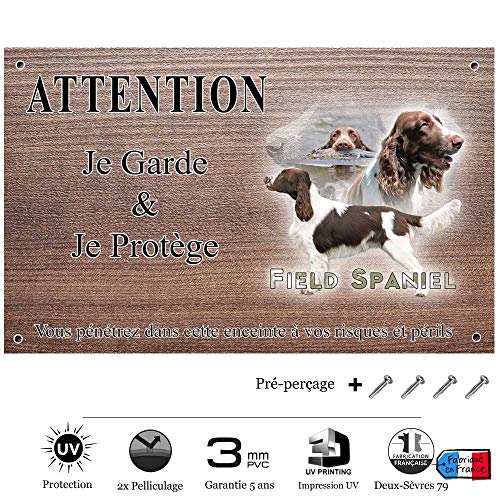 Pets-Easy.com Field Spaniel - Placa para perro (pretaladrada y tornillos propuestos, 30 a 15 cm)