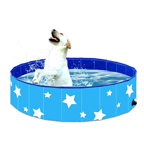 Piscina Plegable para Mascotas Suministros Bañera de Baño para Perros Gatos y Niños Estanque de Agua para Exteriores de Plástico Duro de PVC Azul,120 * 30cm