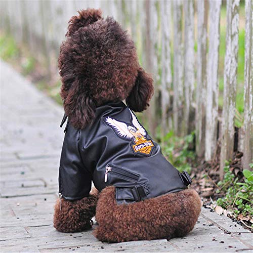 PONNMQ Glorious Eagle Pattern Dog Coat PU Leather Jacket Soft Waterproof Outdoor Puppy Outerwear Fashion Clothes For Small Pet(XXS-XXL),Black,XS