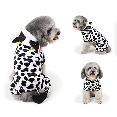POPETPOP Traje de Mascota Leche Disfraz de Vaca para Perro Gato Ropa Abrigo con Capucha de Invierno para Perros y Gatos - Tamaño S