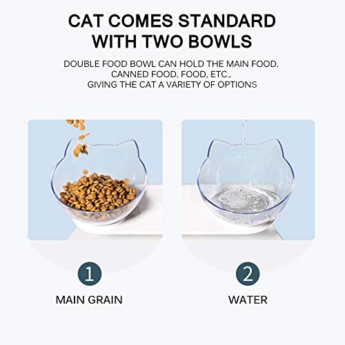 PopHMN Comederos para Mascotas Cat, Soporte de Doble tazón con Soporte Elevado Tazón para Perros Comedero para Gatos Alimentadores de Agua y Comida (Claro)