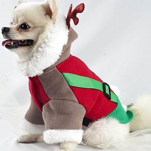 Poseca Sudaderas con Capucha para Perro pequeños suéter de Navidad para Perros Sudaderas con Capucha para Perros suéter Abrigo para Mascotas Cachorros Gatos Trajes de Disfraces de Renos navideños