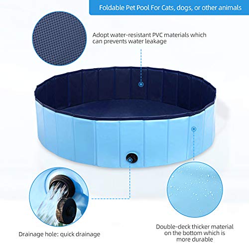 Powcan Piscina Perros y Gatos Bañera Plegable PVC Antideslizante y Resistente al Desgaste Adecuado para Interior Exterior al Aire(80cm*20cm) (Azul)