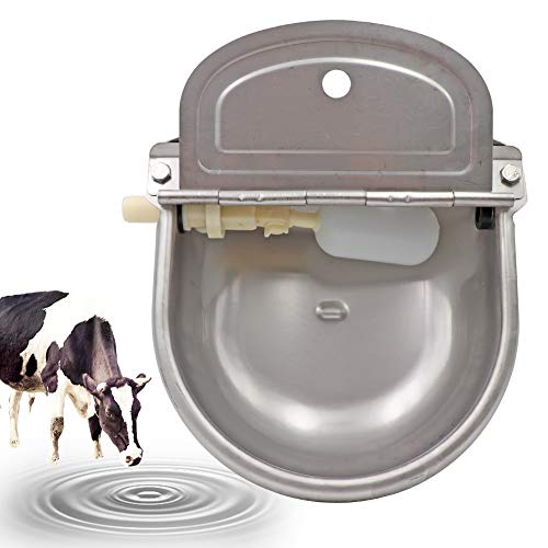 PROBEEALLYU cuenco de agua automático para ganado, bebedero Cuencos de acero inoxidable para vacas, comedero para Vaca con válvula de flotador ajustable y orificio de drenaje, gran capacidad