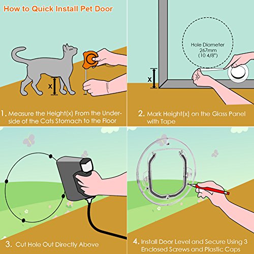Puertas para Gatos, 4 Maneras de Bloquear la Puerta Redonda Transparente de Aleta para Gatos y Perros pequeños