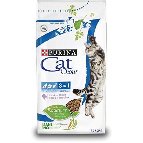Purina Cat Chow Comida Seco para Gatos Adultos 3 en 1 Rico en Pavo - 1.5 Kg