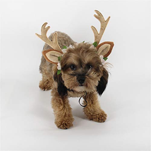 QMYS Suntrade - Diadema para mascota, diseño de cuernos de alce, cosplay, disfraz de perro, gato, accesorios para el cabello, pañuelo de punto con cuernos de reno para gato, ropa de Navidad