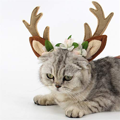 QMYS Suntrade - Diadema para mascota, diseño de cuernos de alce, cosplay, disfraz de perro, gato, accesorios para el cabello, pañuelo de punto con cuernos de reno para gato, ropa de Navidad