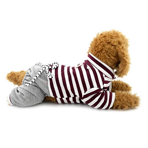 Ranphy Pijama pequeño de rayas para cachorro con pantalón, cómodo algodón para mascotas, ropa de gato, pijama para niños, pijama de invierno, color marrón, talla XXL