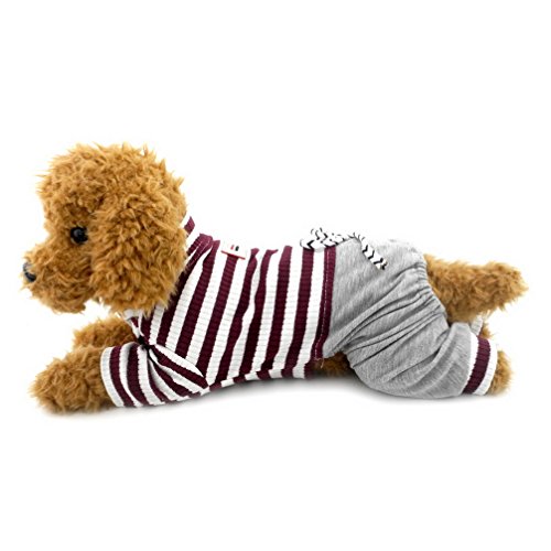 Ranphy Pijama pequeño de rayas para cachorro con pantalón, cómodo algodón para mascotas, ropa de gato, pijama para niños, pijama de invierno, color marrón, talla XXL
