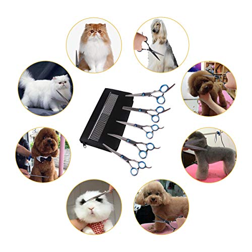 RCruning-EU Tijeras de Perro Set Stainless Steel Scissor with Combs Trimmer Kits Kit de Peluquería Canina Perros y Gatos for Perros Gatos Mascotas-Black