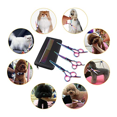 RCruning-EU Tijeras de Perro Set tainless Steel Scissor with Combs Trimmer Kits Kit de Peluquería Canina Perros y Gatos for Perros Gatos Mascotas