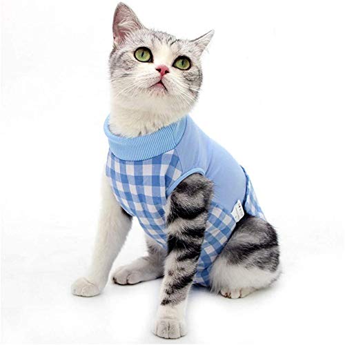 Ropa para Gatos Pequeños Pijamas para Perros Pequeños Abrigos de Gato para Mascotas Traje quirúrgico para Perro después de castrar Blue,L