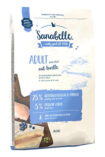 Sanabelle Adult | Con Aves de corral frescas y trucha fresca | Comida seca para gatos adultos de todas las razas | sin gluten | 10 kg