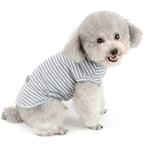 SELMAI Camisetas para Perros Pequeña Camiseta para Gatos Moda Rayas Suave Algodón Manga Corta Camiseta sin Mangas para Niñas Niños Cachorro Yorkshire Terrier Chihuahua Ropa Primavera Verano Gris S