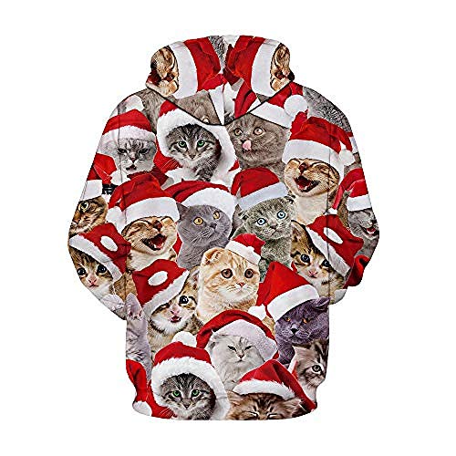 SIFNG Ropa de Navidad Perro Gato Animal Sudaderas Hombres Mujeres Sombrero de Navidad Sudaderas con Capucha Casual Sudaderas Streetwear