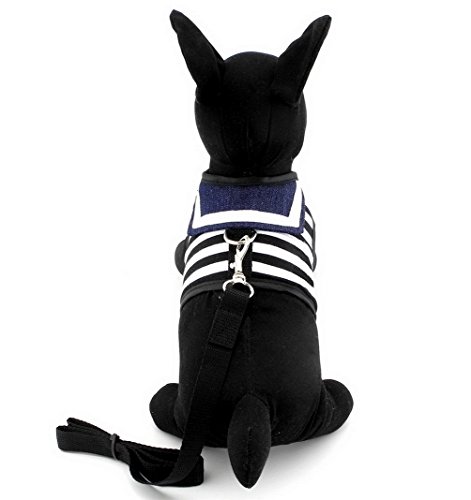 smalllee _ _ _ _ _ _ _ _ _ _ _ _ _ _ _ _ _ _ _ _ de la suerte Store Pet Ropa para pequeños perros y gatos Diseño de rayas Sailor Juego de correa Arnés Chaleco MALLA acolchada plomo