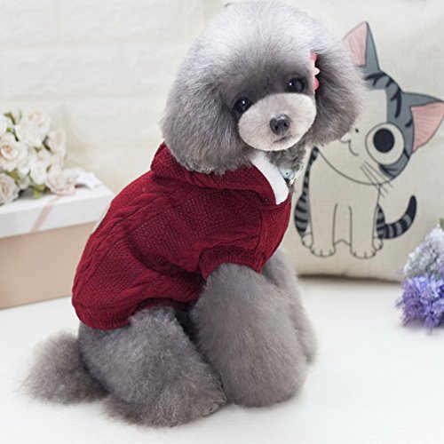 Smalllee_lucky_store - Jersey de punto para perro con capucha y capucha para perros pequeños, color rojo XL