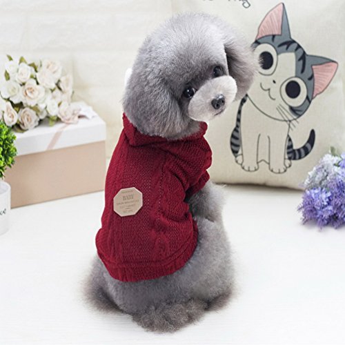 Smalllee_lucky_store - Jersey de punto para perro con capucha y capucha para perros pequeños, color rojo XL