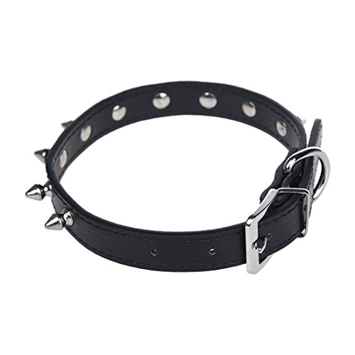 SODIAL(R) Collar cuero PU polipiel espina pinchos ajustable para perro negro