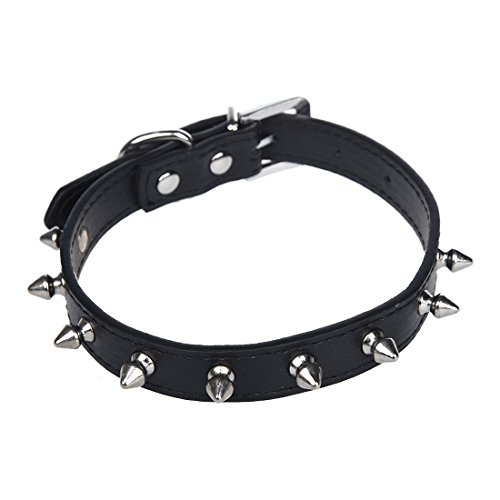 SODIAL(R) Collar cuero PU polipiel espina pinchos ajustable para perro negro