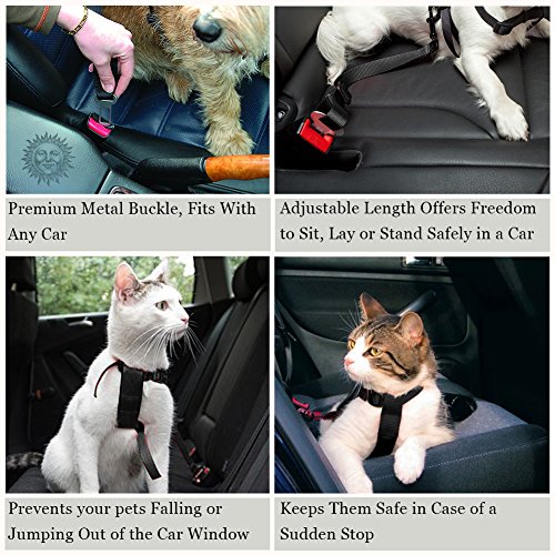 SunGrow 2 Cinturones de Seguridad de Longitud Regulable para Mascotas (49,8 a 80,3 cm), cómodos y Seguros, con mosquetón Universal, garantizan la Seguridad de tu Mascota Durante los Viajes en Coche