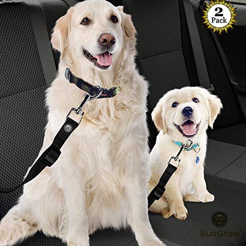 SunGrow 2 Cinturones de Seguridad de Longitud Regulable para Mascotas (49,8 a 80,3 cm), cómodos y Seguros, con mosquetón Universal, garantizan la Seguridad de tu Mascota Durante los Viajes en Coche
