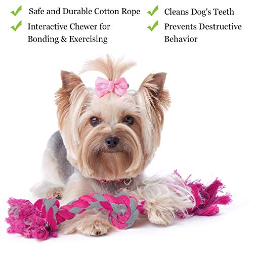 SunGrow - Cuerda Trenzada Triple Anudada para Perros (20") por algodón Resistente - Juguetes de Colores Brillantes para Masticar, Apto para Incluso Perros de Razas Medianas y Grandes: