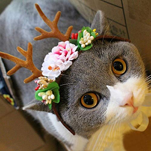 SUNTRADE - Diadema para mascotas con cuernos de reno para fiestas de Navidad, disfraz de perros pequeños y gatos
