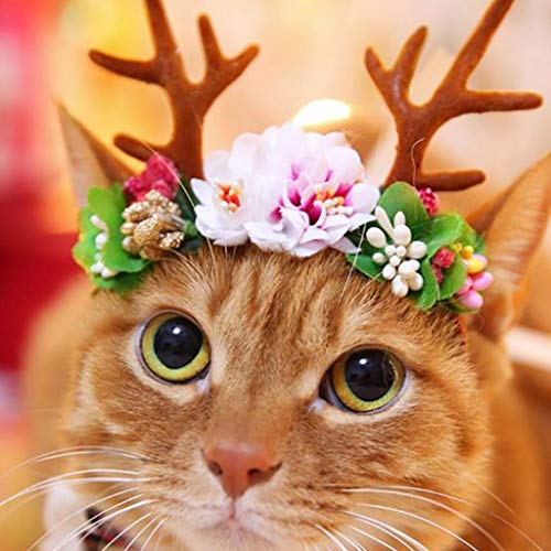 SUNTRADE - Diadema para mascotas con cuernos de reno para fiestas de Navidad, disfraz de perros pequeños y gatos