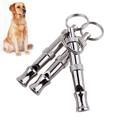 SYQY Puppy Pet Dog Whistle Flauta ultrasónica de Dos Tonos Detener ladrido Repelente de Sonido ultrasónico Equipo de Entrenamiento para Gatos Llavero-Los 5cmx0.8cm_Plata