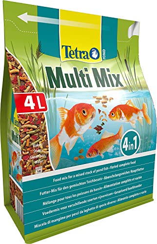 Tetra Pond Multi Mix 4 L - Comida para peces que consiste en cuatro tipos diferentes de comida (Comida en escamas, Palitos de comida, Gammarus, Wafer)