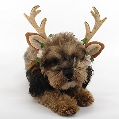 THEE Ropa para Mascotas Navidad Disfraz de Punto de Perro o Gato Fiesta Traje (L, Diadema de Alce)