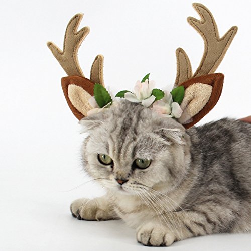 THEE Ropa para Mascotas Navidad Disfraz de Punto de Perro o Gato Fiesta Traje (L, Diadema de Alce)